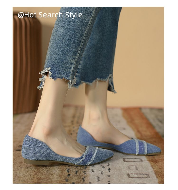 2025 New Arrival Flats Pointed Toe Low-Cut Denim Single-Layer Women's Slip-on Easiest For Match Soft Bottom Smart Flat_voghion.com