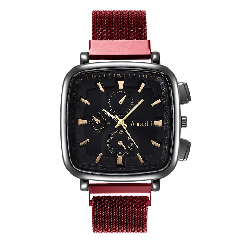 Orologio da donna Orologio quadrato Orologio a tre occhi Lega a maglie con moda Orologio casual Orologio da donna alla moda per studenti_voghion.com