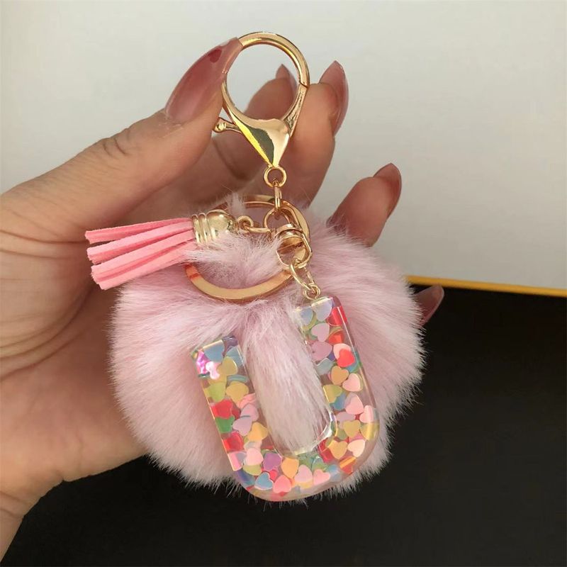 Beliebte Haar Ball Harz Englisch Anhänger Bunte Tropf Kleber Liebe Brief Schlüsselanhänger_voghion.com