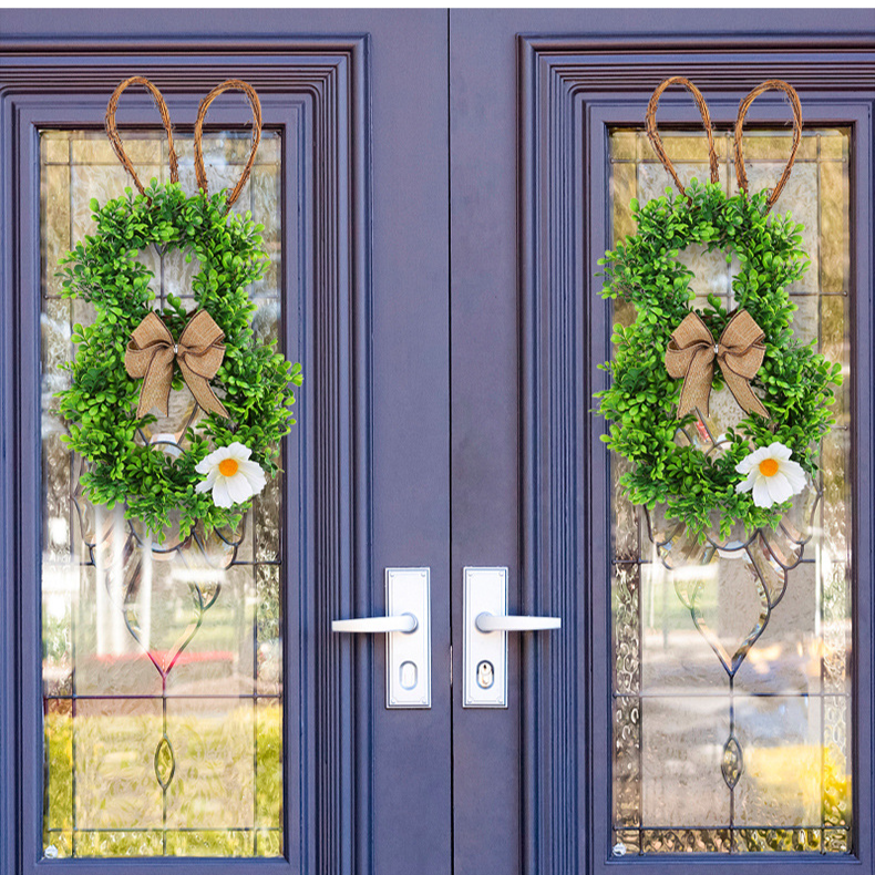 Ghirlanda di rami morti di Pasqua cortile esterno simulazione porta di fiori appesa ghirlanda di fiori bianchi di coniglio creativo_voghion.com