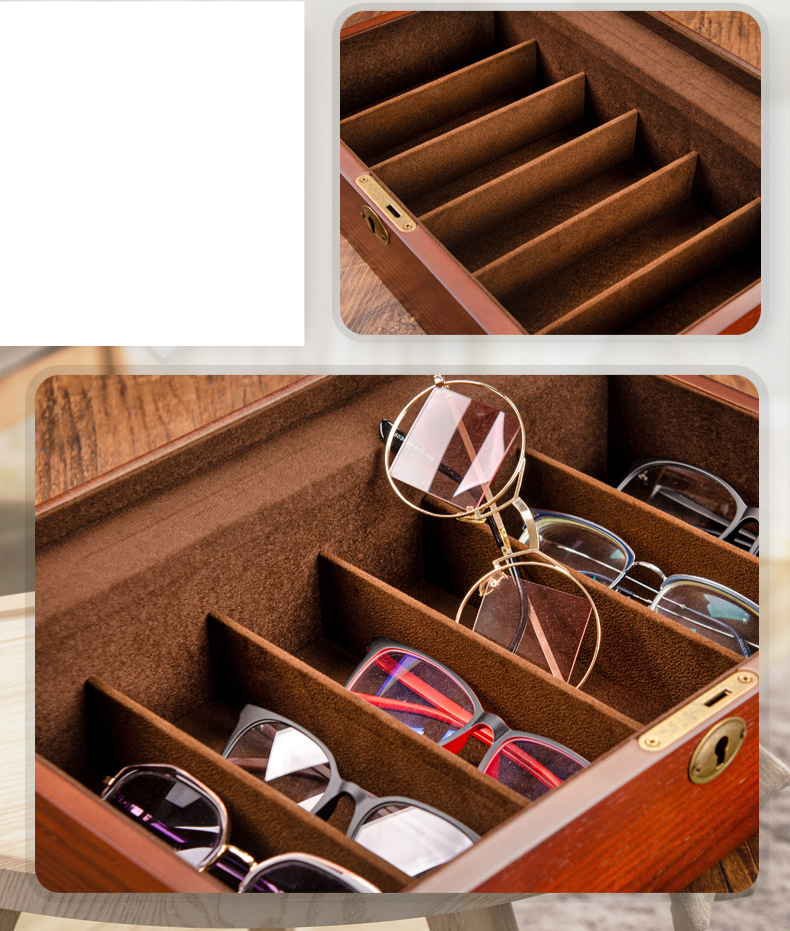 Unisex Glasses sunglasses multi-cell storage box with lock Aspergillus wood myopia sunglasses finishing dust display box_voghion.com
