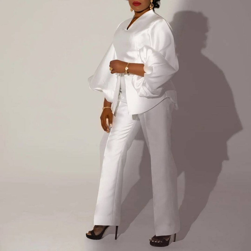 Fashion suit new style Tongle elegant solid color large size cross-border two-piece set_voghion.com