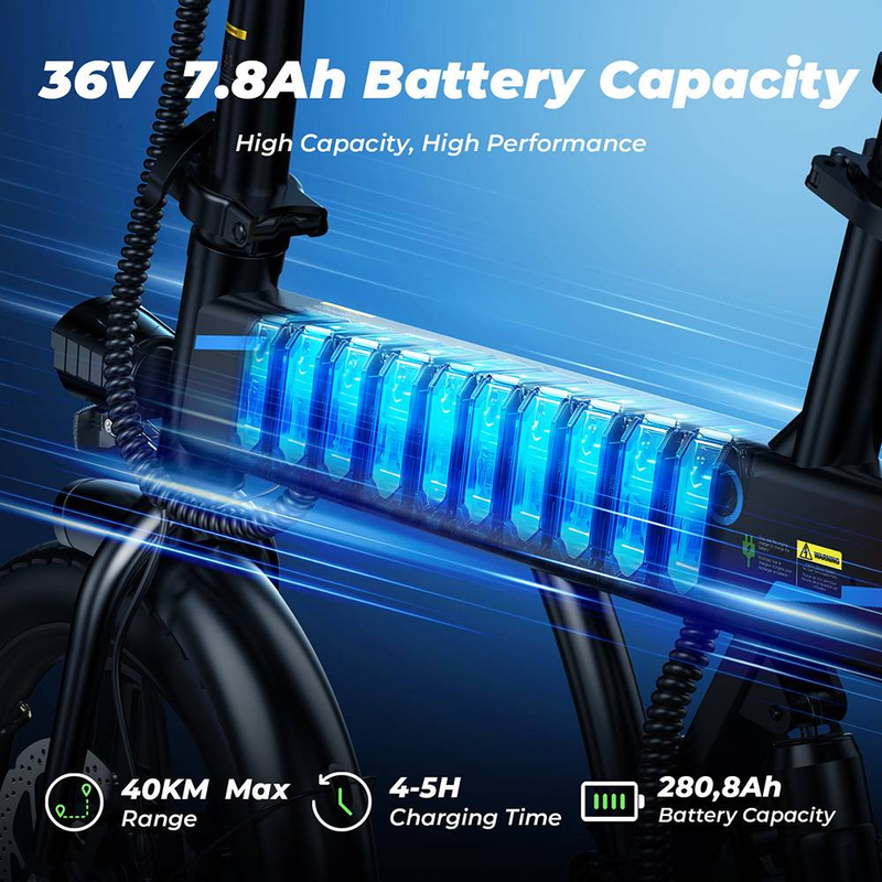 Bicicletta elettrica iScooter EB1 da 14 pollici, motore da 350 W, batteria da 36 V e 7,8 Ah, autonomia di 40 km, velocità di 25 km/h._voghion.com