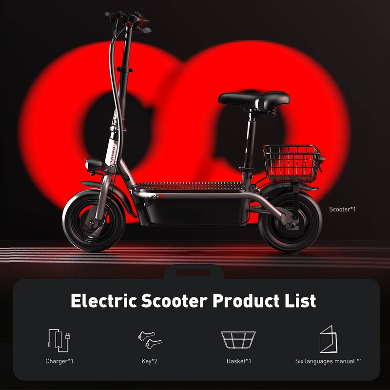 iScooter F2 500W Faltbarer Elektroroller mit Sitz für Erwachsene, 10-Zoll-Pendler-Escooter mit Korb und breiten Pedalen, 36V7.8Ah_voghion.com