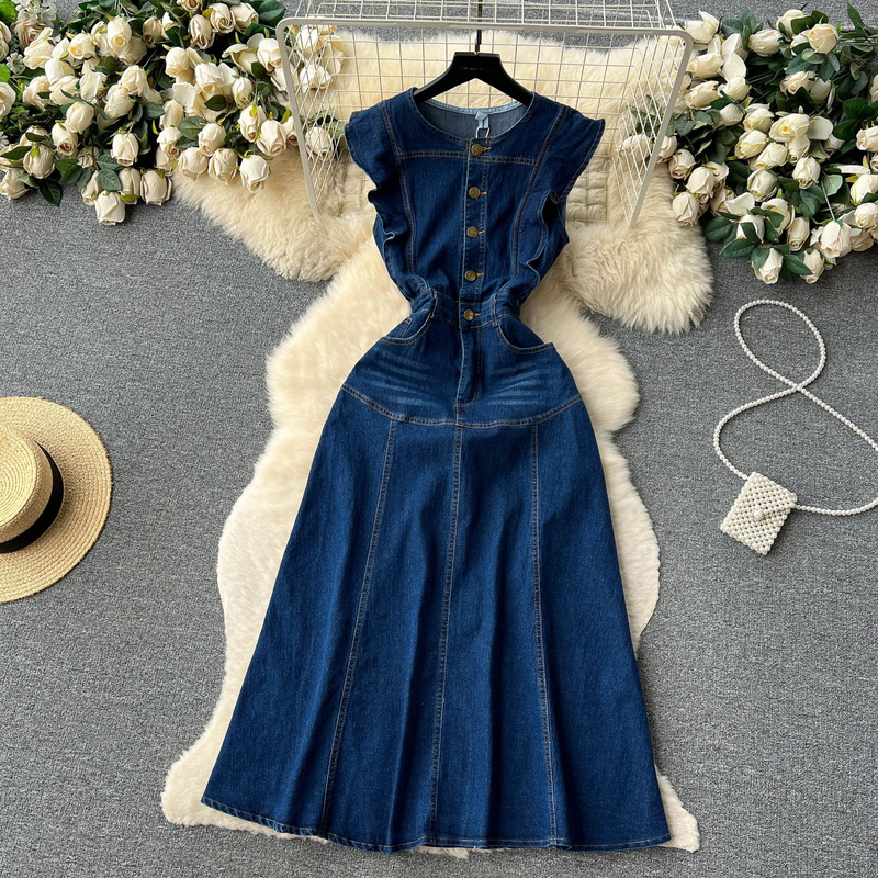 Women's Clothing Denim Dress For Women Slim Waist Temperament Niche Design And Unique Long Skirt_voghion.com