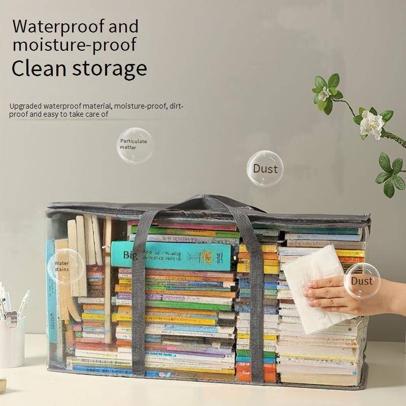 See-Through Storage Bag - Large Capacity Dustproof Organizer For School Books & Supplies With Carry Handle_voghion.com