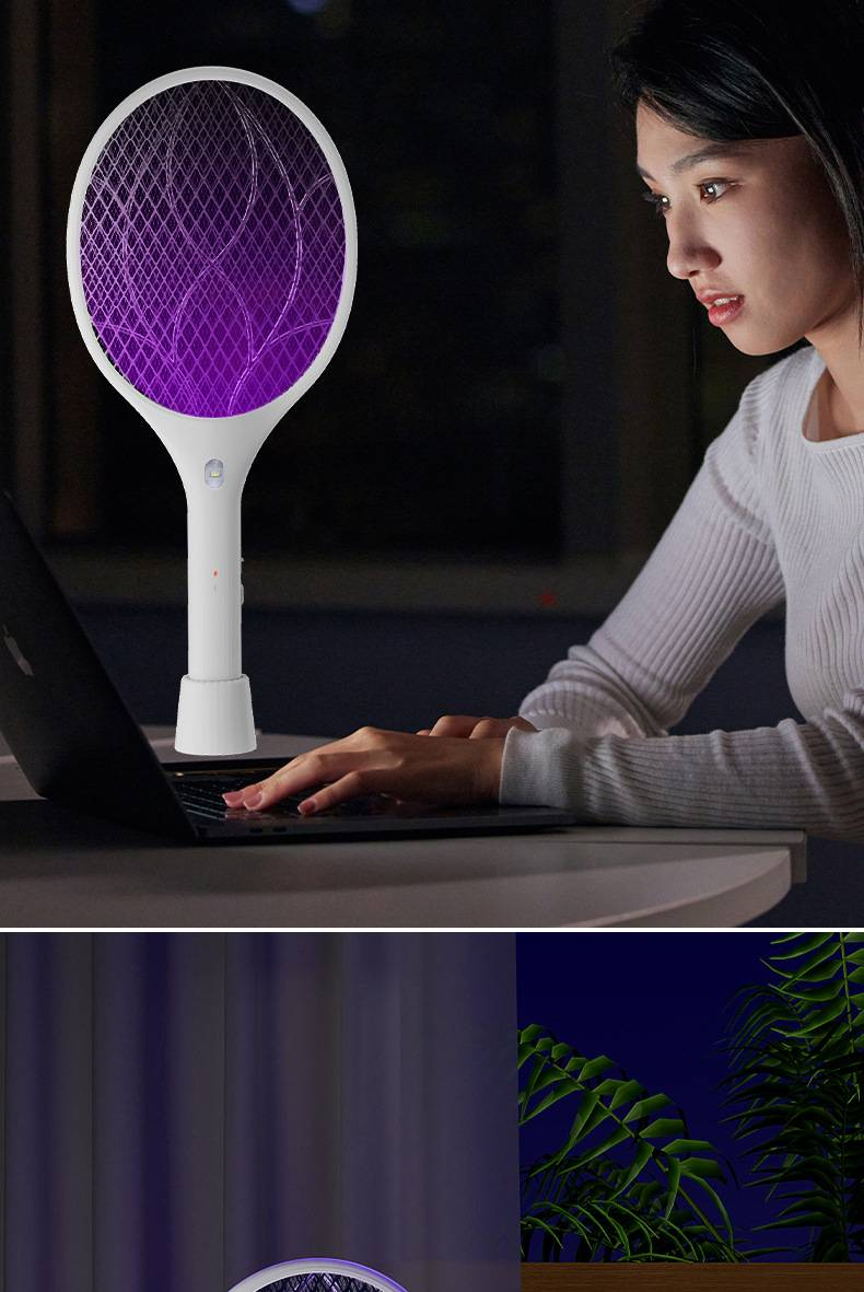 2-in-1 Mosquito Zapper & UV Light Trap - Rechargeable Electric Fly Swatter With 395nm Purple Light_voghion.com