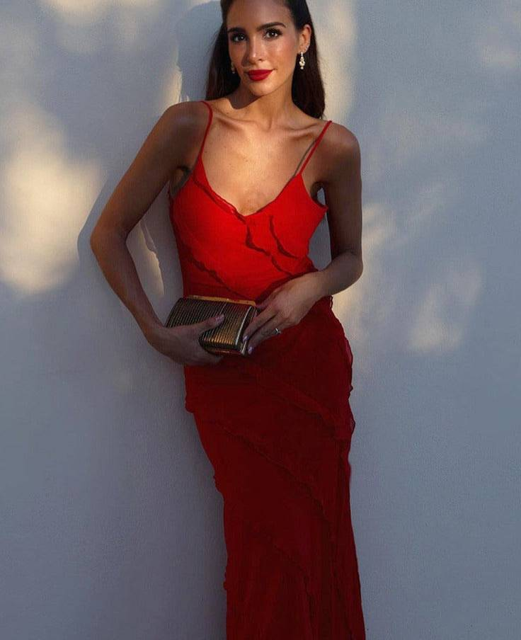 Women's Elegant Sleeveless Halter Neck Dress - Solid Color Multi-Layer Ruffle Summer/Autumn Dress (Fashionable & Stylish)_voghion.com