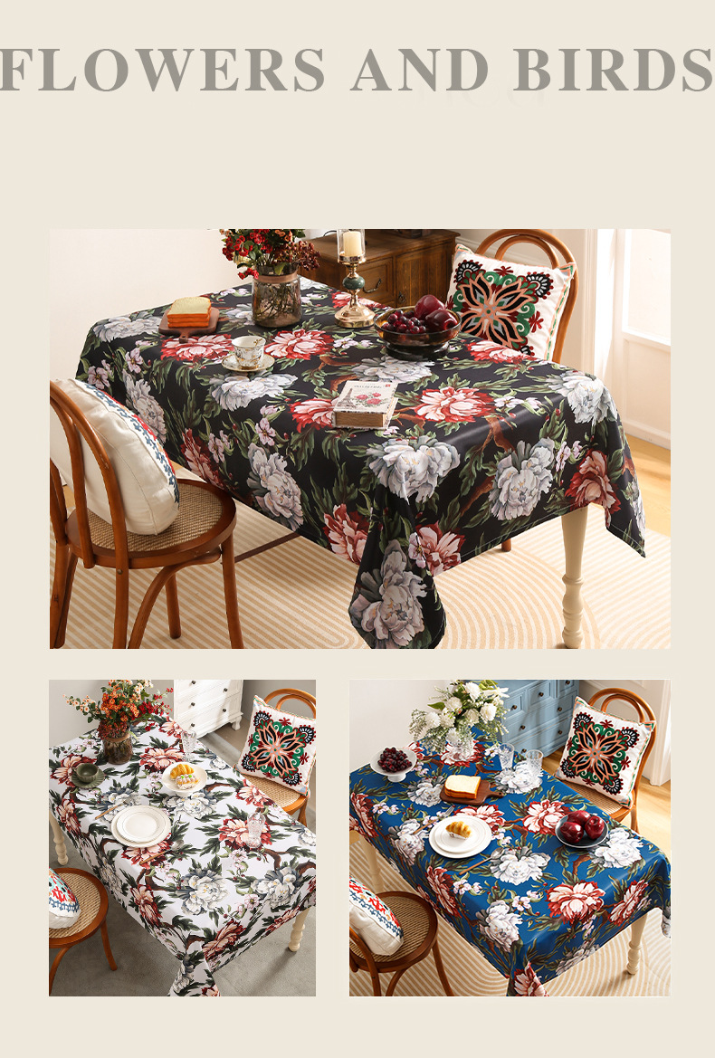 Vintage Oil Painting Tablecloth – Non-Slip Rectangular & Round Table Cover With Lace Trim / Green Tassels – Washable Polyester Fabric_voghion.com