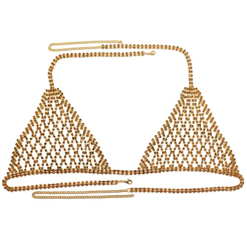 Exotisches Körperketten-Set für Damen mit gelben Kristall-Strasssteinen für Partys, Tänze und besondere Anlässe – Netzdesign, eleganter und sexy Tanz_voghion.com