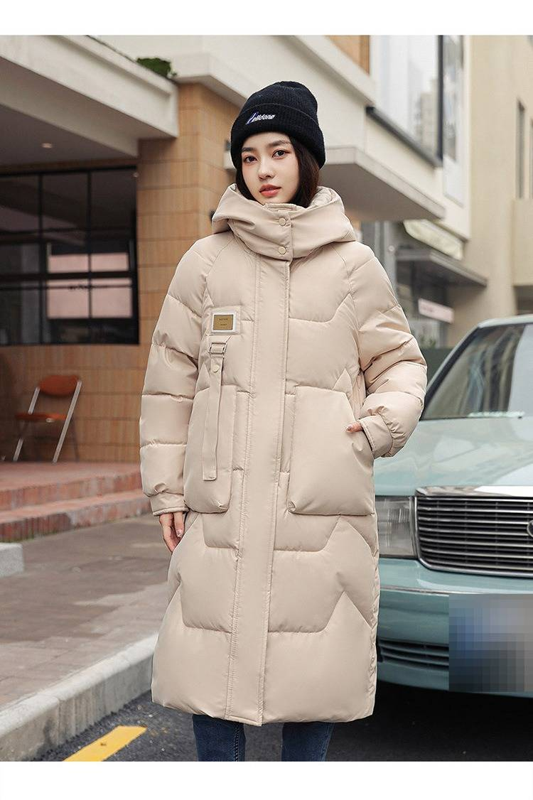 K New Detachable Hat Cotton Coat For Women; Mid-length Over-the-knee Thickened Cotton Coat For Women; Women's_voghion.com
