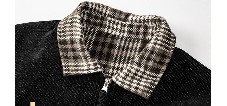 "Jaqueta de couro sintético com lapela xadrez retrô para homens – Casaco de outono estiloso de duas peças com caimento solto e design de inspiração vintage"_voghion.com