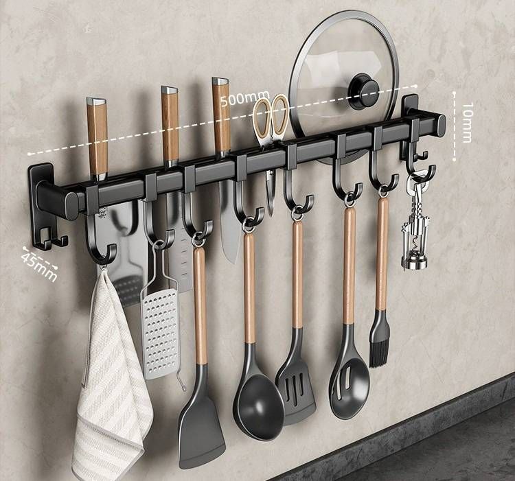 No Drill Kitchen Hooks Wall Mount Organizer - Space Saving Utensil Holder With Sturdy Aluminum Hooks_voghion.com