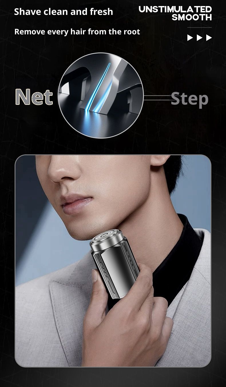 Mini-Elektrorasierer – 3D-Schwebeklingen, LED-Anzeige, IPX7-wasserdicht, per USB wiederaufladbarer Reiserasierer für Männer (Gunmetal/Schwarz)_voghion.com