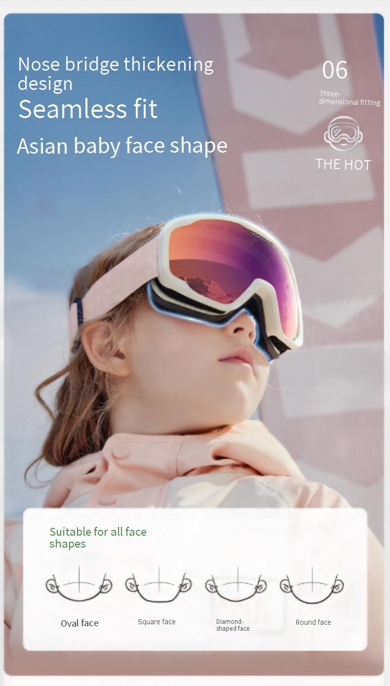 Masque de ski enfant – Masque antibuée avec protection UV400 – Coupe-vent et compatible avec le port de lunettes de vue (Bleu arctique/Rose poudré)_voghion.com