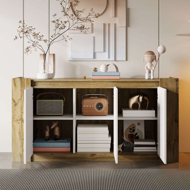 Credenza Hochglanzweiß Mit Grifflosem Design, Abgeschrägte Türen_voghion.com