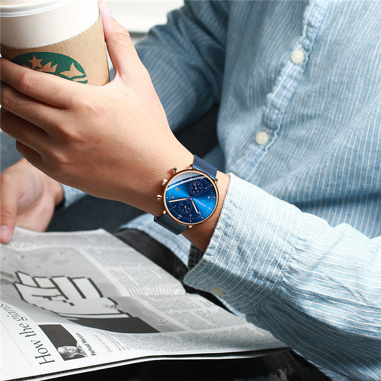CRRJU/Kajun 2278 New Men's Sports Fashion Multifunctional Six-Hand Mesh Strap Business Watch_voghion.com