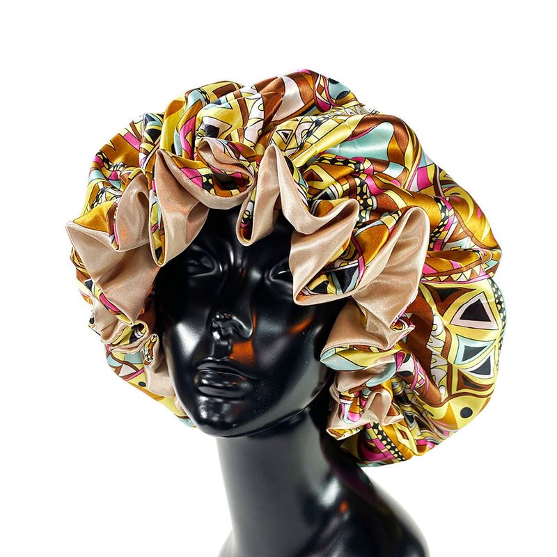 Berretto da notte alla moda a doppio strato con stampa vegetale per donna Berretto da notte a doppio strato e berretto per capelli_voghion.com