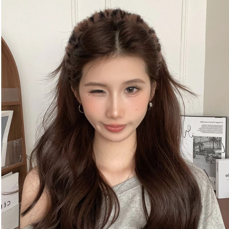 Leopard Print Fluffy Wave Hairband For Women, Autumn And Winter New High Skull Top Face Washing Hair Clip, Elegant_voghion.com