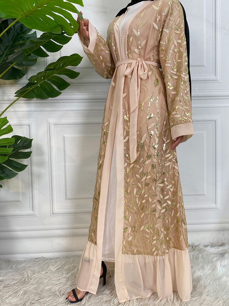 Yeni Abaya Müslüman Modası Pullu Uzun Elbise Hırka Pakistan Kadın Giysileri Fas Elbiseleri Dubai Uzun Kadın Abiye Elbiseleri_voghion.com
