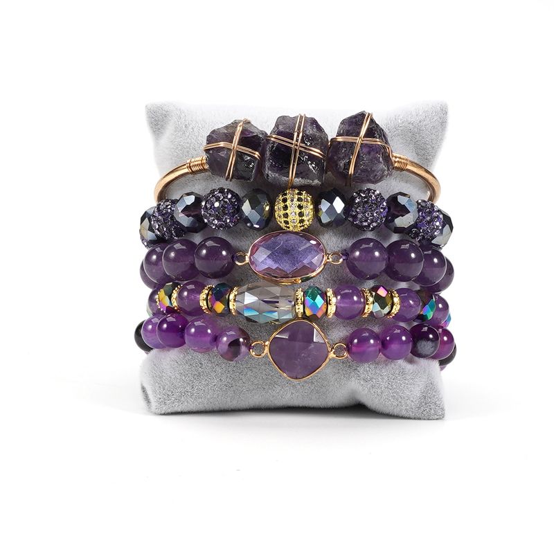 Populaire Bohemian Stapel Stijl Armband Natuurlijke Amethist Tijgeroog Steen Set Dames Armband_voghion.com