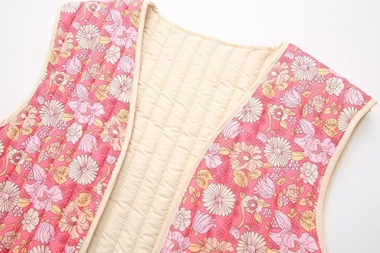 Vêtements pour femmes 2024 été nouvel article petit gilet en coton double face à motif floral_voghion.com