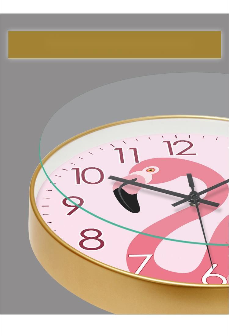 Yipula 6636 Flamingo Love Pink Wall Watch Silent Sweep Second Quartz Clock_voghion.com