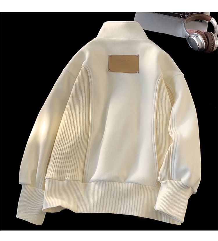 Stylischer Kapuzenpullover mit Stehkragen und halbem Reißverschluss für Herren – trendiges Farbblockdesign, bequemer und atmungsaktiver Polyesterstoff_voghion.com