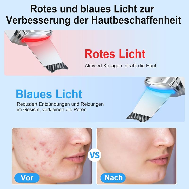 Yeerain Ultraschall-Hautwäscher, Porenreiniger für das Gesicht mit 4 Modi, einstellbarer Intensität, rotem und blauem Licht, LED-Anzeige_voghion.com