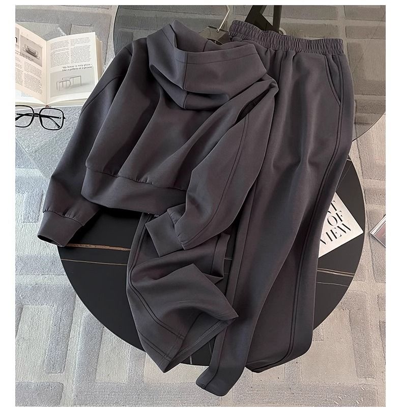 Original Verarbeitung Casual Sport Anzug Für Frauen Herbst 2024 Modische Zipper Sweatshirt Breite Bein Hosen Zwei-Stück_voghion.com