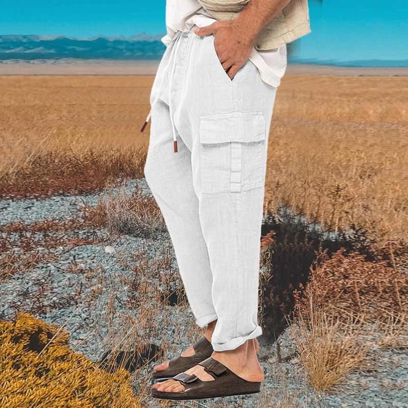 Neue Herren Frühling und Herbst europäische und amerikanische Werkzeug Baumwolle Leinen Hose Herren Multi-Bag Casual Hose_voghion.com