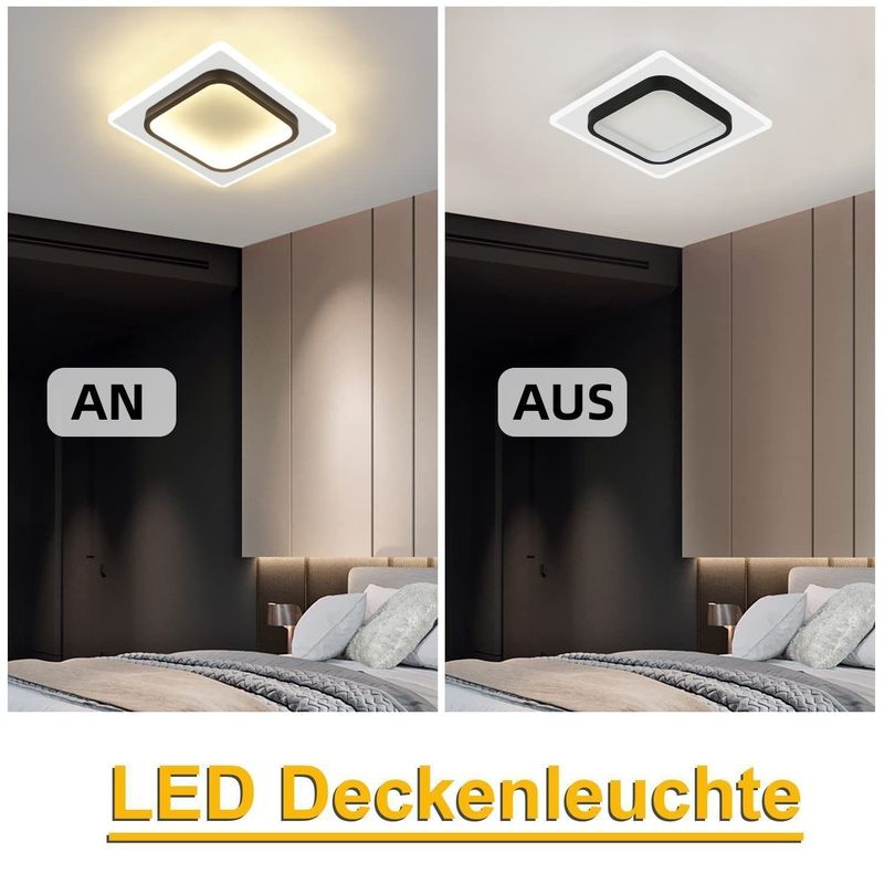 Glitzerlife LED Deckenlampe Modern Deckenleuchte -Warmweiß Flurlampe Schwarz Schlafzimmerlampe 16W Acryl Wohnzimmerlampe Klein Design Küchenlampe Für Kinderzimmer_voghion.com