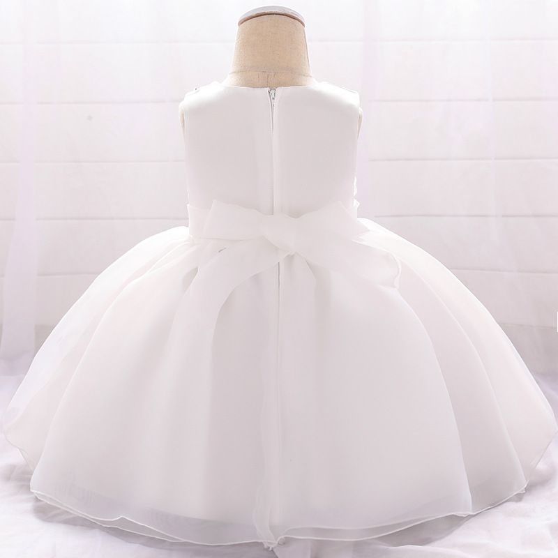 Baby Girl Organza Dress - Fluffy Princess Gown With Handmade Flowers | Adjustable Flower Girl Outfit_voghion.com