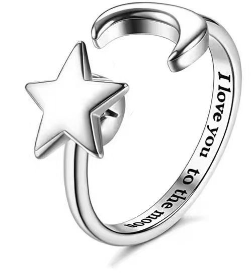 Rotating Engraving Adjustable Anxiety Open Stress Relief Zircon Ring For Women_voghion.com