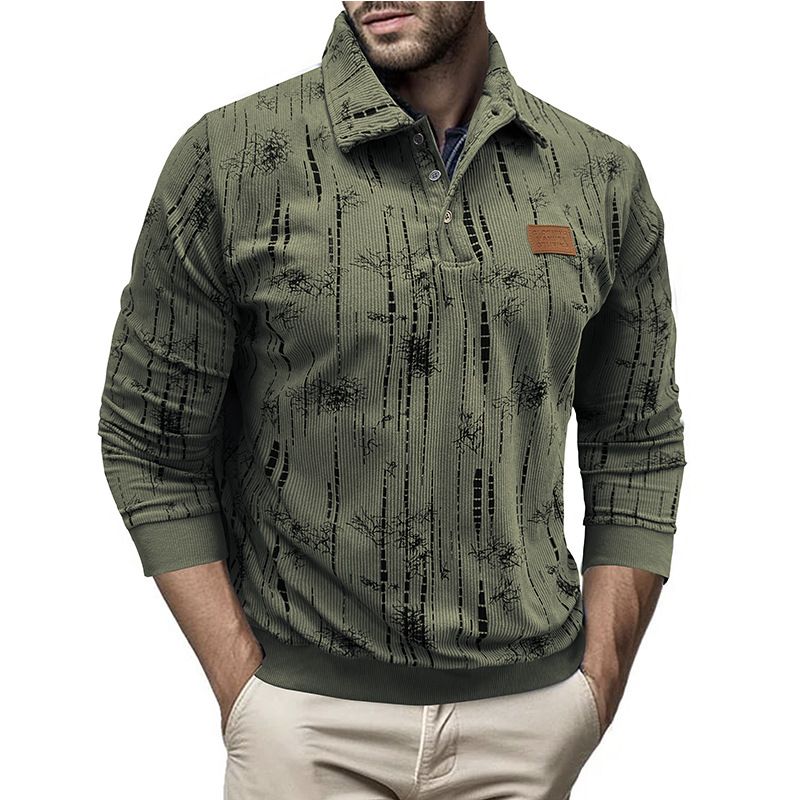 Herren Langarm Poloshirt Herbst und Winter Neues Jacquard Revers Top_voghion.com