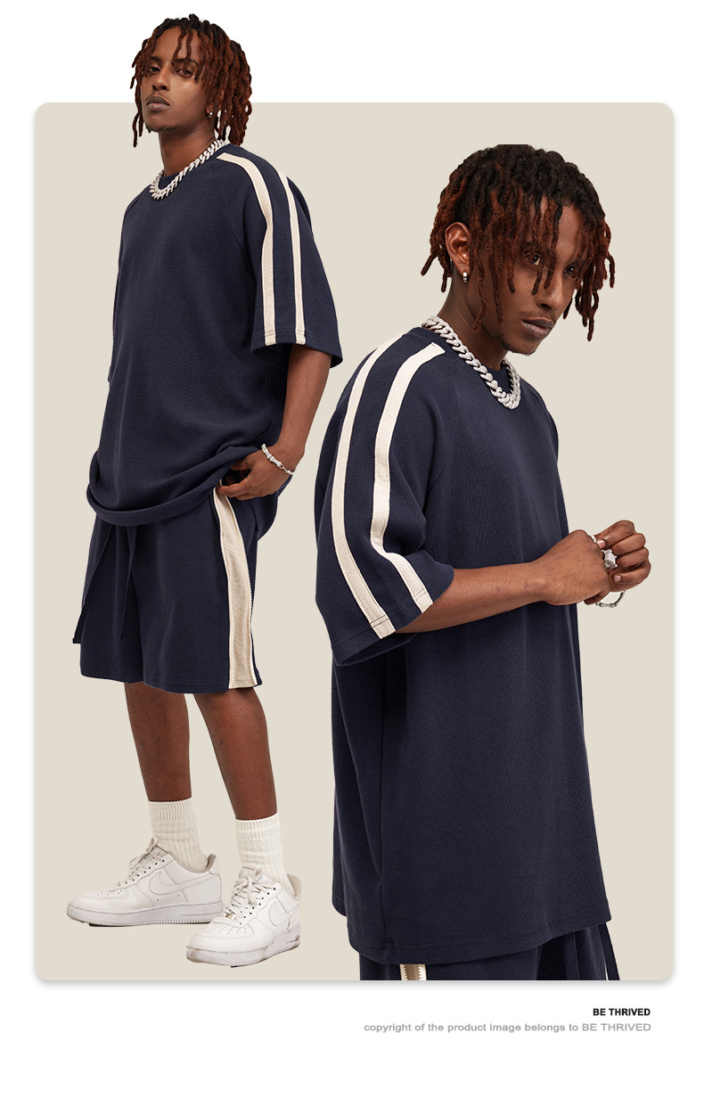 Herrenbekleidung Mode Waffel Farbkontrast große T-Shirt Männer einfarbig Halbarm_voghion.com