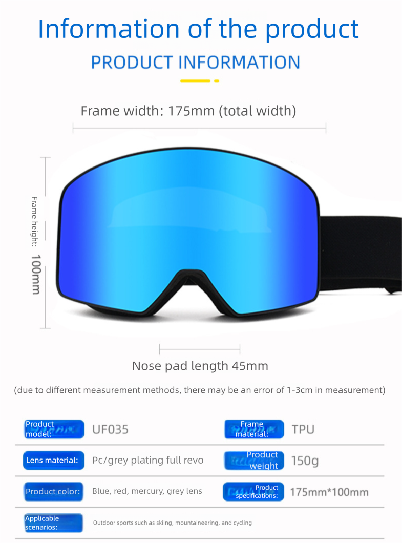 Doppelschichtige, beschlagfreie, zylindrische PC-Skibrille für den Außenbereich, Schneesport_voghion.com