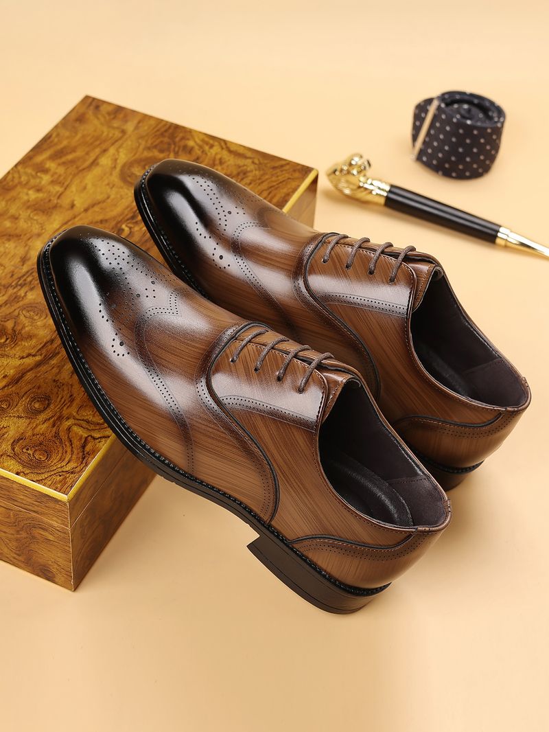 Chaussures Derby Brogue pour homme HPIOPL - Design à bout carré d'inspiration japonaise avec cuir PU grain de bois et semelle en caoutchouc_voghion.com