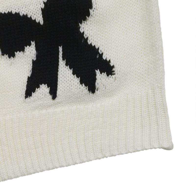 Pull en maille à nœud pour femme – Pull d'hiver doux et confortable, coupe ample, manches longues, motif jacquard (blanc crème)_voghion.com
