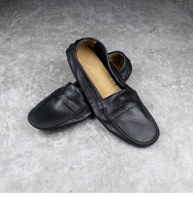 Mocasines transpirables de verano coreanos de cuero genuino sin cordones_voghion.com