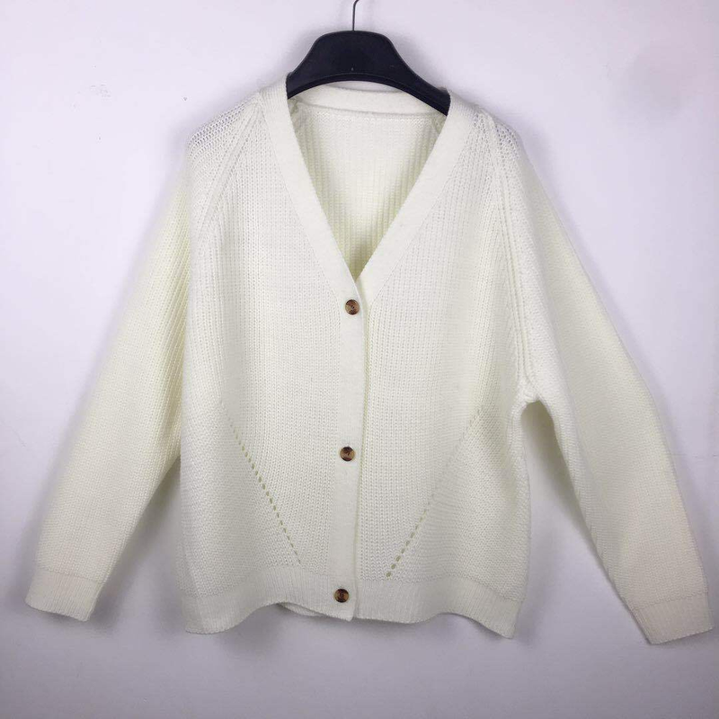 Cardigan da donna tinta unita cardigan in maglia con bottoni e maniche a lanterna_voghion.com