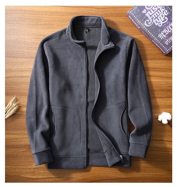 Giacca da uomo autunno inverno in pile, cardigan felpato per uomini di mezza età e giovani, calda e casual, con colletto rialzato_voghion.com
