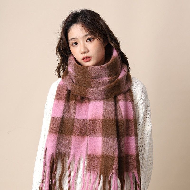 Sca pour femme en automne et hiver 2024, nouveau châle à carreaux coréen épaissi de style britannique, ambiance haut de gamme, chaleureux_voghion.com