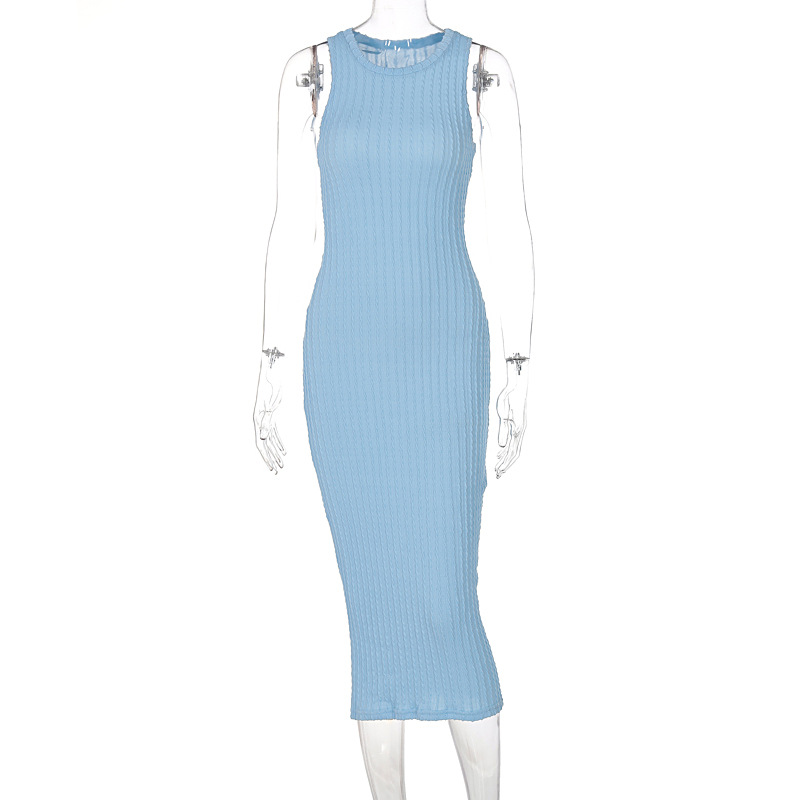 Abito girocollo senza maniche lavorato a maglia casual moda donna_voghion.com