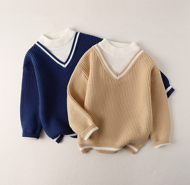 Persan Benny – pull pour enfants, nouveau Style collège, faux col, veste coréenne pour hommes, pull rayé 2023_voghion.com