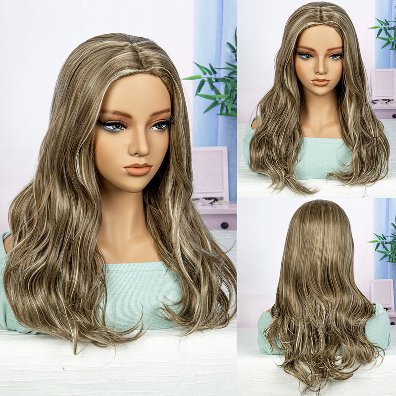 Medium-length chemical fiber machine-made wig rose mesh breathable wavy hair natural hair line bangs wig suitable for daily dressing_voghion.com