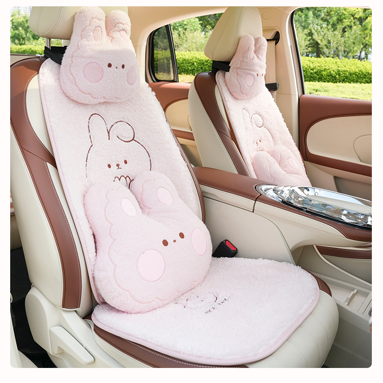 Car seat cushion autumn and winter plush cute rabbit car with warm non-slip seat cover creative cartoon car seat cushion_voghion.com