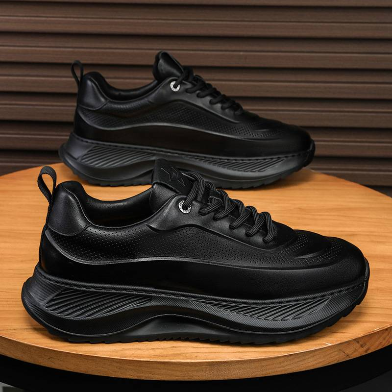 2024 autumn and winter men's plus size leather sports and leisure shoes Korean version height increasing dad trendy shoes_voghion.com