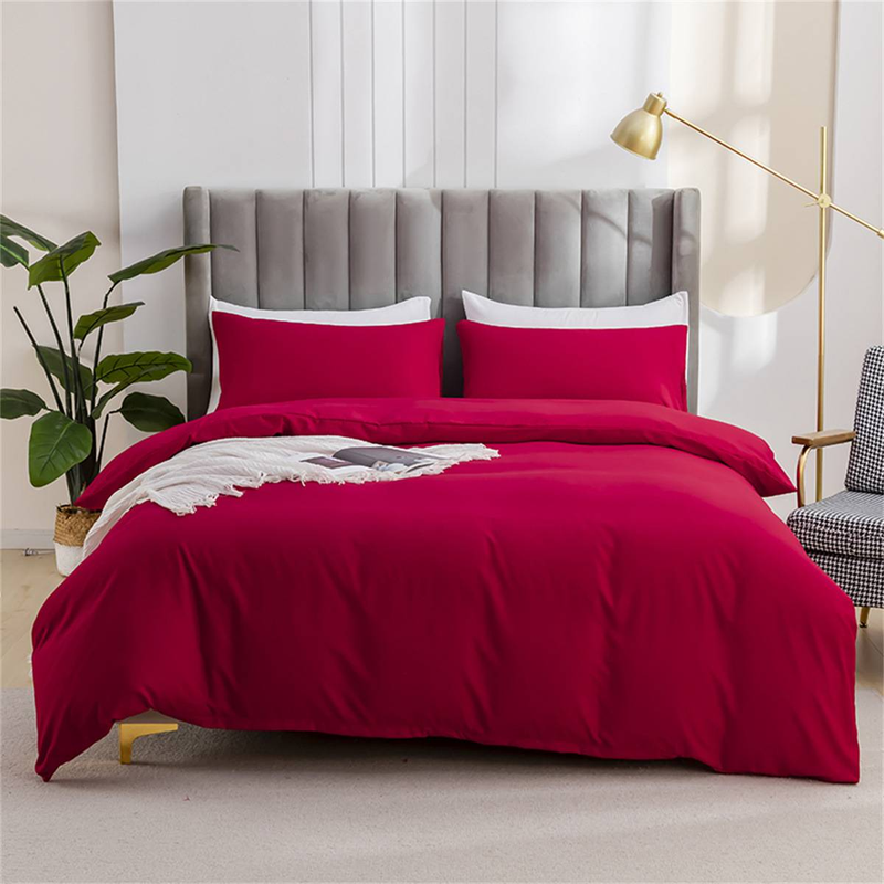Set de lenjerie de pat premium din bumbac periat, 3 piese, husă de pilotă în culoare uni, cu fețe de pernă, set de cearșafuri ultra moi și respirabile, dimensiunea Queen_voghion.com