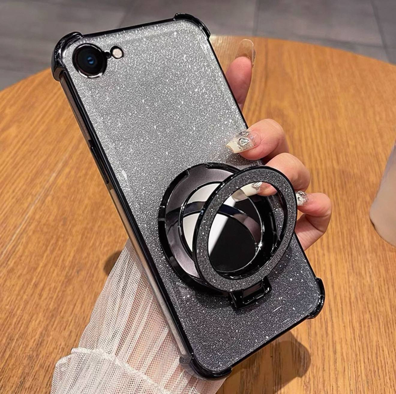 Mirror Stand Case For IPhone 16E/15 Pro - Electroplated Shockproof Corners With Built-in Vanity Mirror & Camera Lens Protector, Soft Silicone Cover_voghion.com